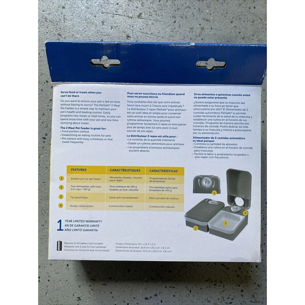 NIB PetSafe Automatic 2 Meal Pet Feeder Up To 1.5 Cups Each‎ Bowl New
